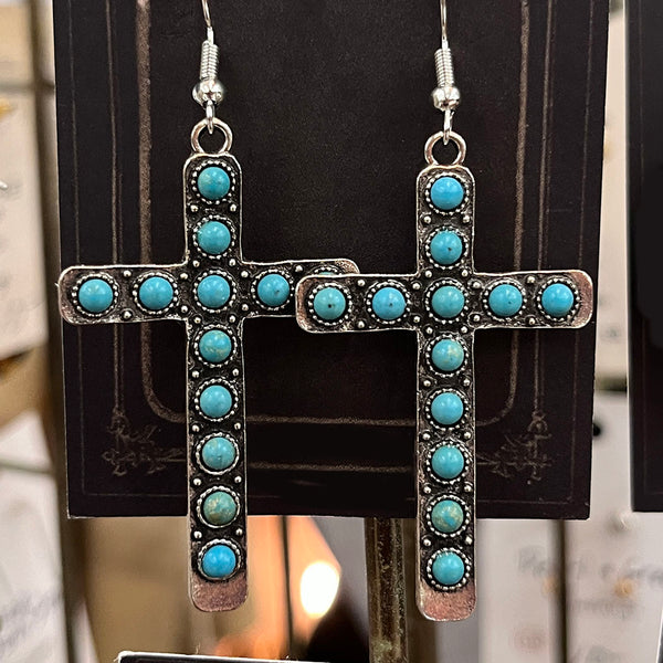 Large Turquoise Cross Earrings