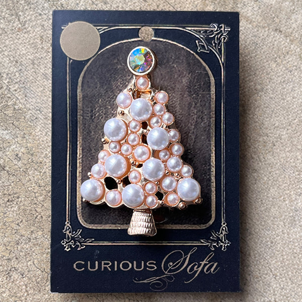 Pearl Christmas Tree Brooch, F (Gold)