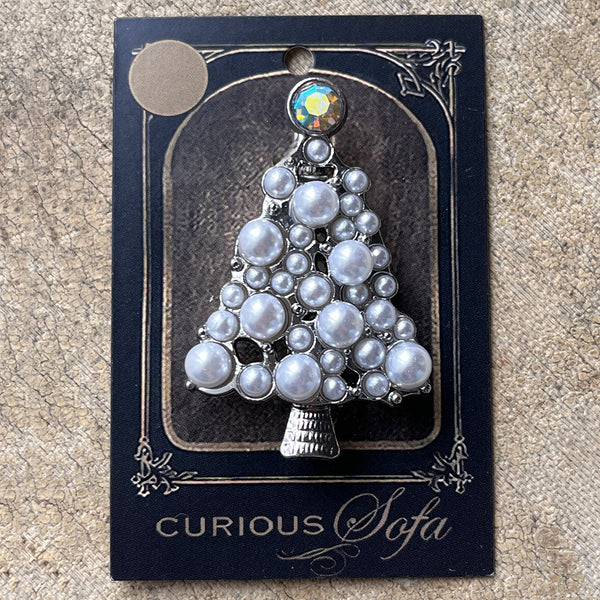 Pearl Christmas Tree Brooch, E (Silver)