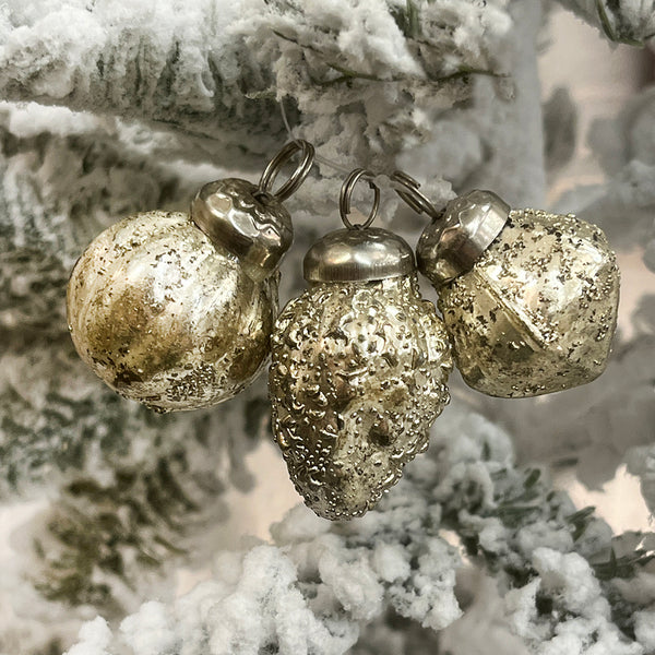 3 Mini Silver Mercury Ornaments