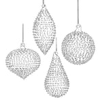 Set of 4, Clear Dotted Glass Ornaments